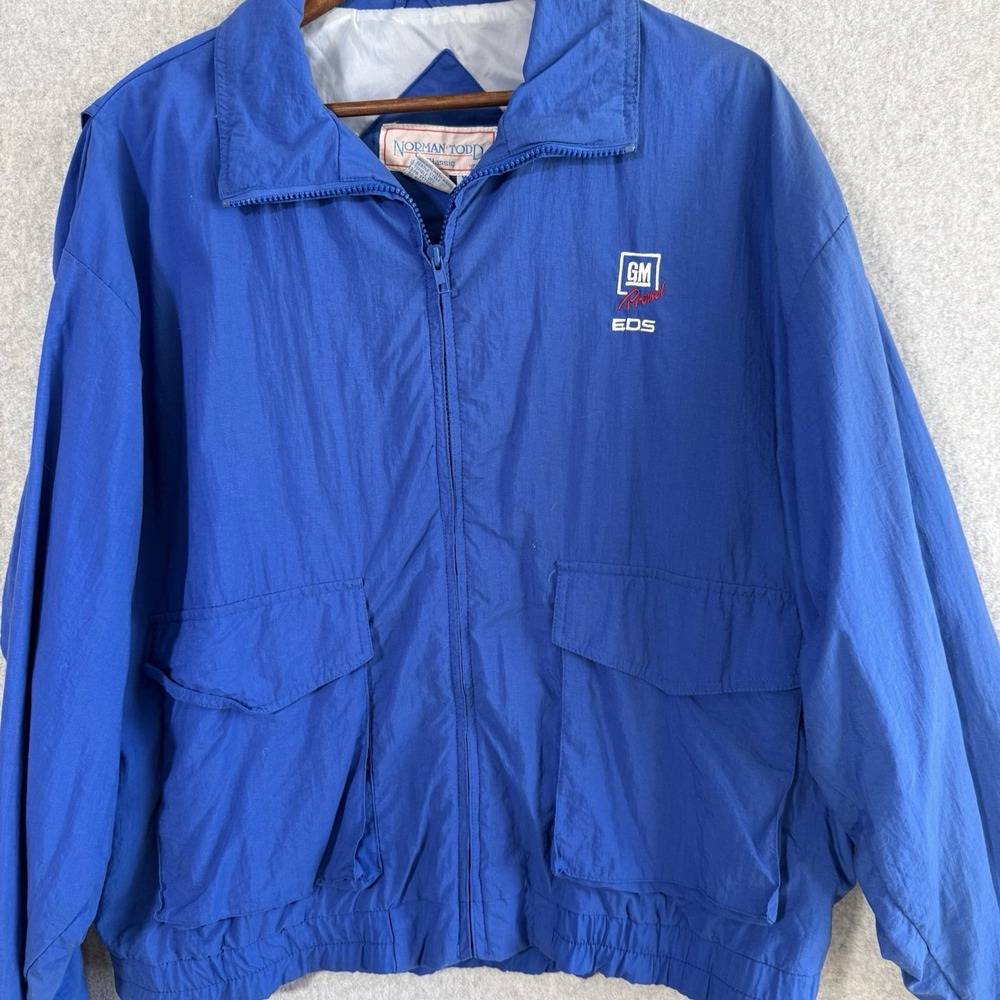 Vintage Norman Todd GM Proud EDS Blue Nylon Windbreaker Jacket XXL Lined Zip Up - Picture 2 of 8